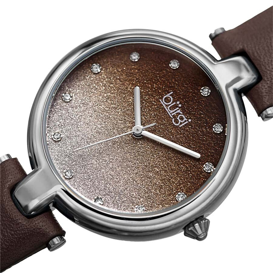 Burgi Ladies Glitter Ombre Swarovski Crystal Dial Genuine Leather Strap Watch - Dawson Watches #2