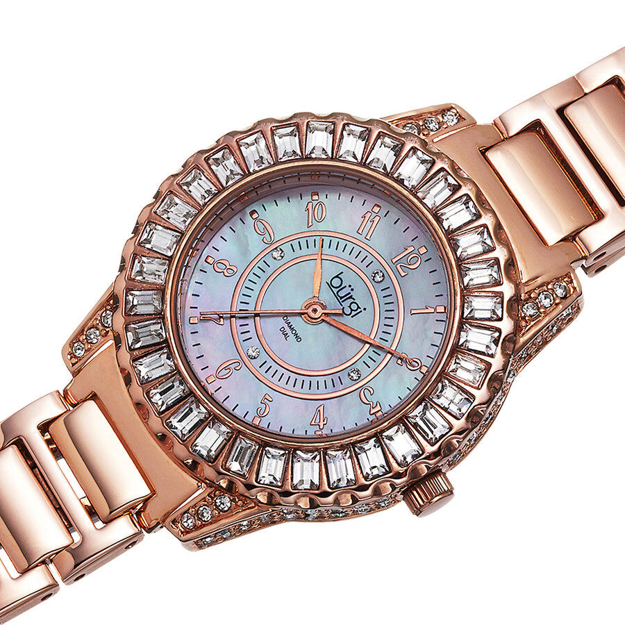 Burgi Mother of Pearl Dial Diamond Rose Gold-tone Brass Ladies Watch BUR095RG - Dawson Watches #2