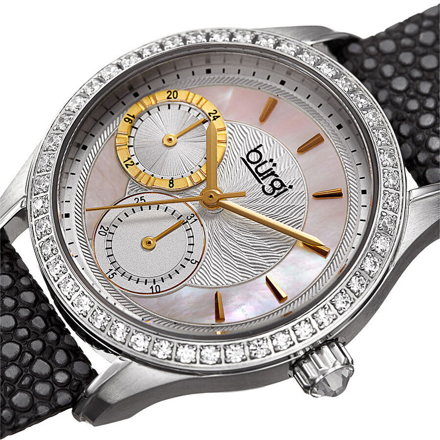Burgi Mother Of Pearl Dial Ladies Black Polka Dot Leather Watch BUR160BK - The Watches Men & Co #2
