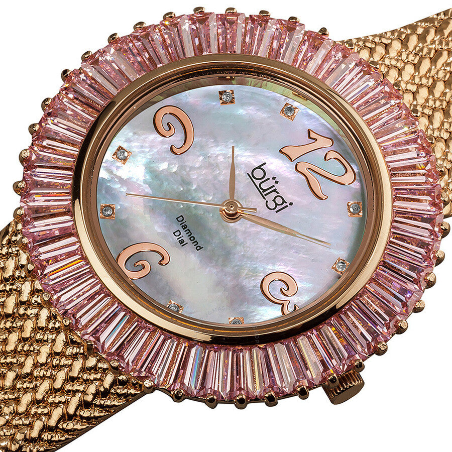 Burgi Faceted Crystal Bezel Mother of Pearl Dial Ladies Watch BUR076PK - Dawson Watches #2