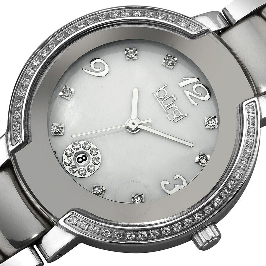 Burgi Mother of Pearl Dial Silver-tone Ceramic and Stainless Steel Ladies Watch BUR072SL - Dawson Watches #2