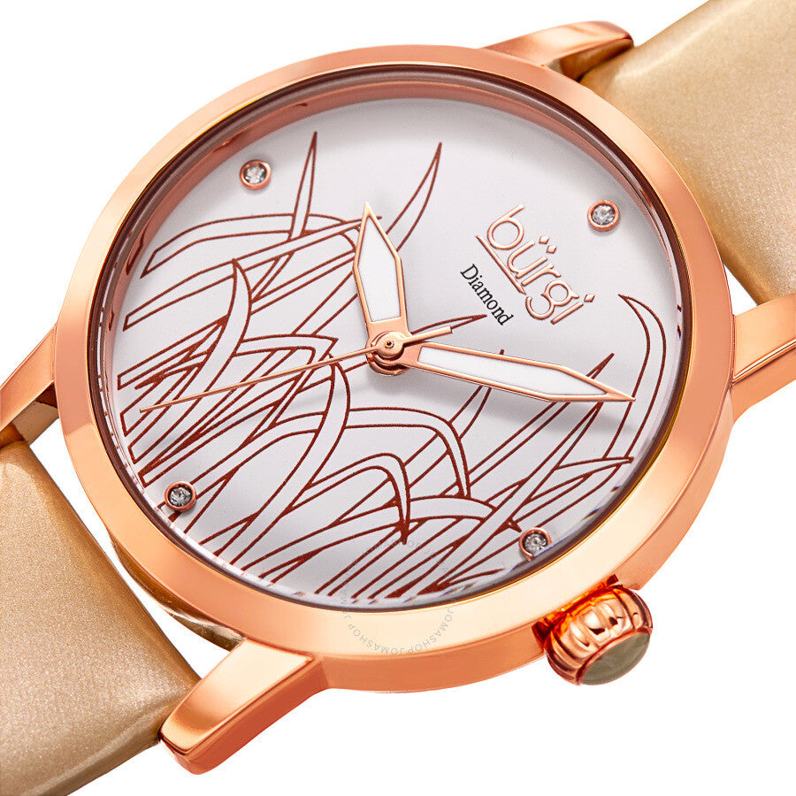 Burgi Pattern Quartz Diamond White Dial Ladies Watch BUR173GLD - The Watches Men & Co #2
