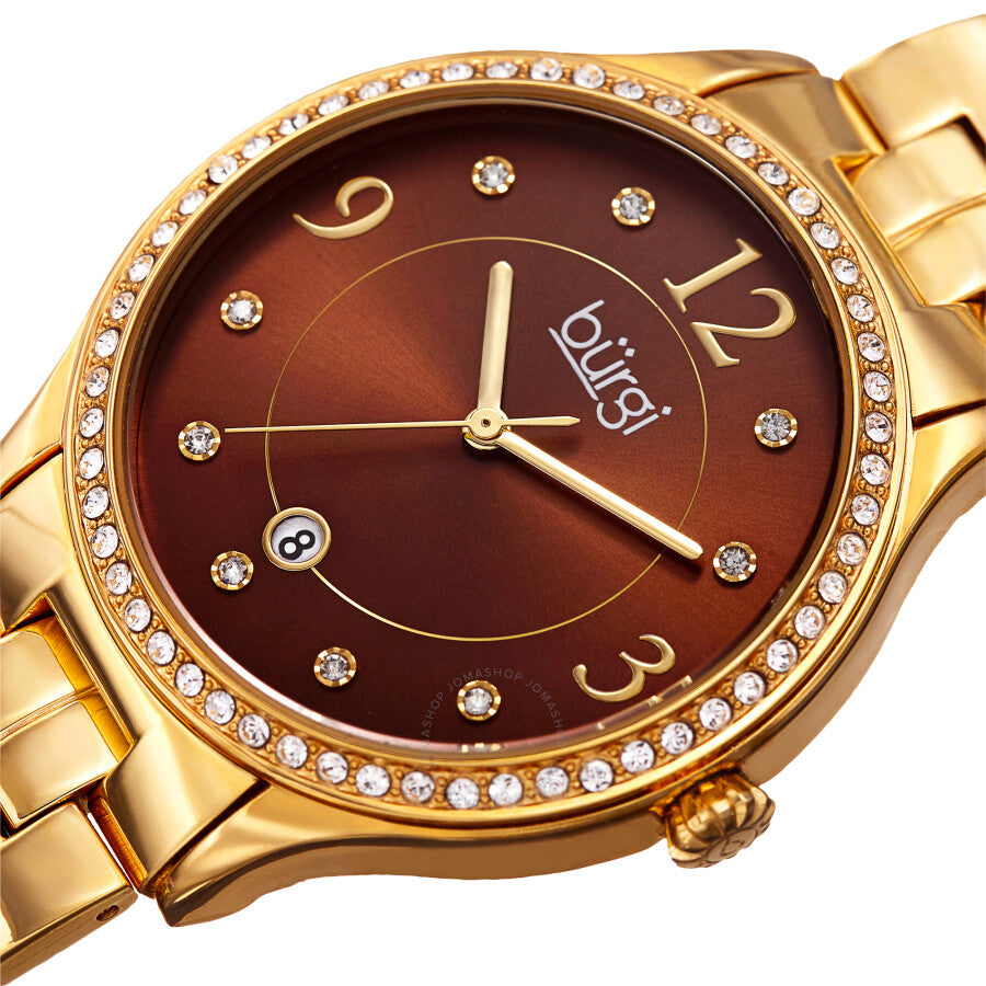 Burgi Quartz Brown Dial Yellow Gold-tone Ladies Watch BUR180YGBR - The Watches Men & Co #2