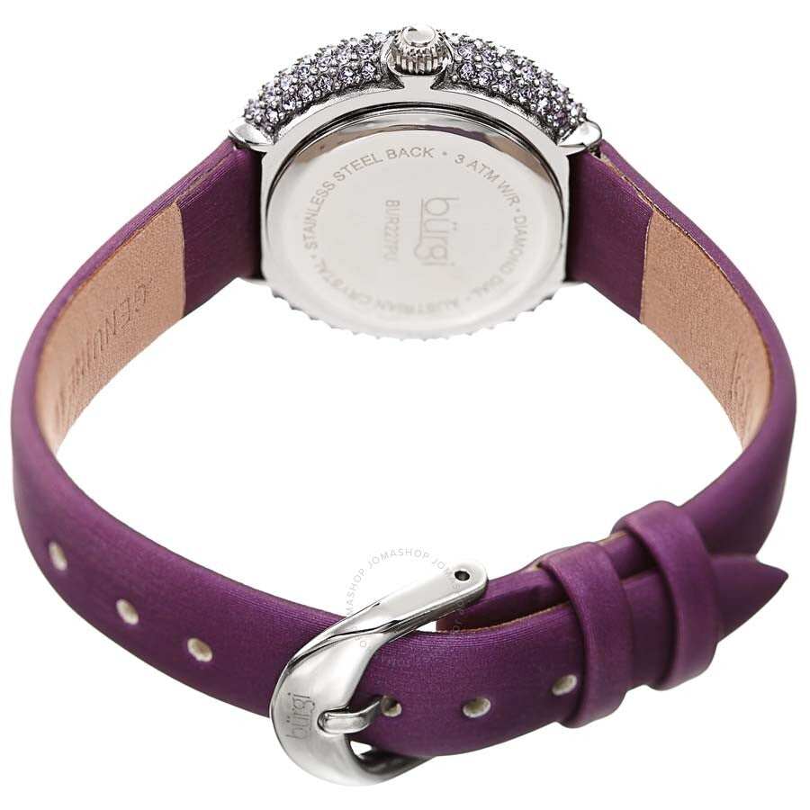 Burgi Quartz Crystal Silver Dial Purple Satin Ladies Watch BUR227PU - The Watches Men & Co #4