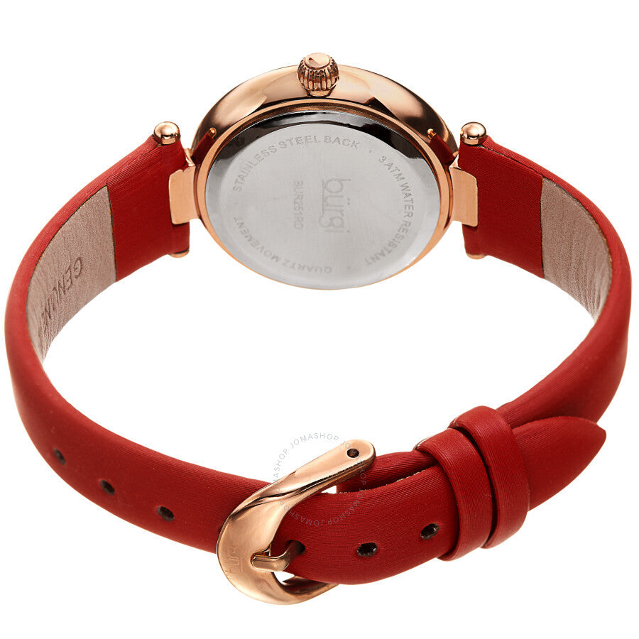 Burgi Quartz Crystal White Dial Red Satin Ladies Watch BUR251RD - The Watches Men & Co #4