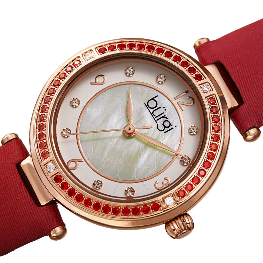 Burgi Quartz Crystal White Dial Red Satin Ladies Watch BUR251RD - Dawson Watches #2
