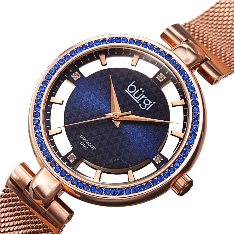 Burgi Quartz Diamond Blue Dial Ladies Watch BUR262RGBU - Dawson Watches #2