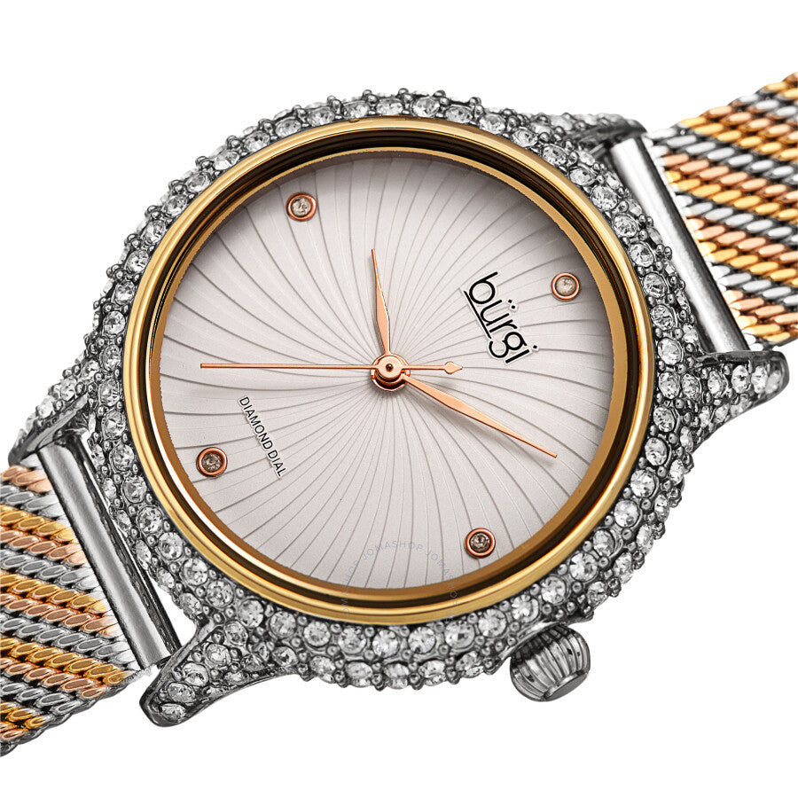 Burgi Quartz Diamond Silver Dial Ladies Watch BUR250TRI - The Watches Men & Co #2