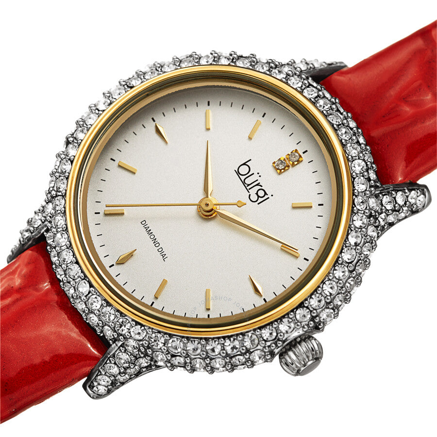 Burgi Quartz Diamond White Dial Ladies Watch BUR249RD - The Watches Men & Co #2