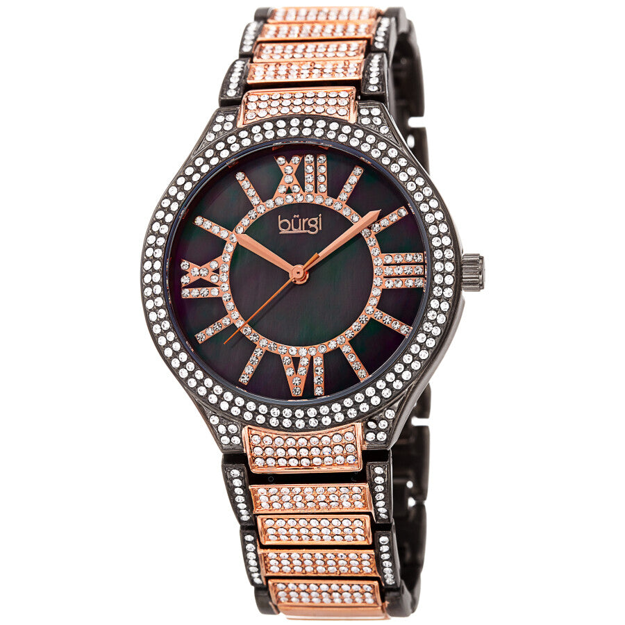 Burgi Quartz Grey Dial Two-tone Ladies Watch BUR185RG - The Watches Men & Co