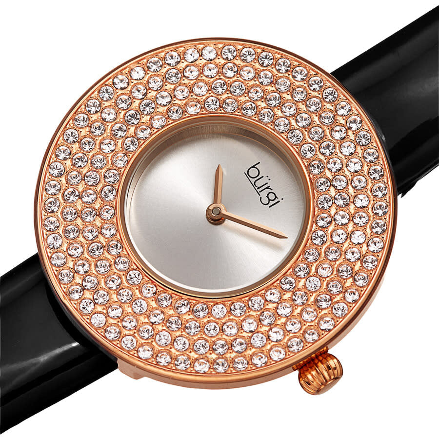Burgi Quartz Silver Dial Black Leather Ladies Watch BUR272RGB - The Watches Men & Co #2