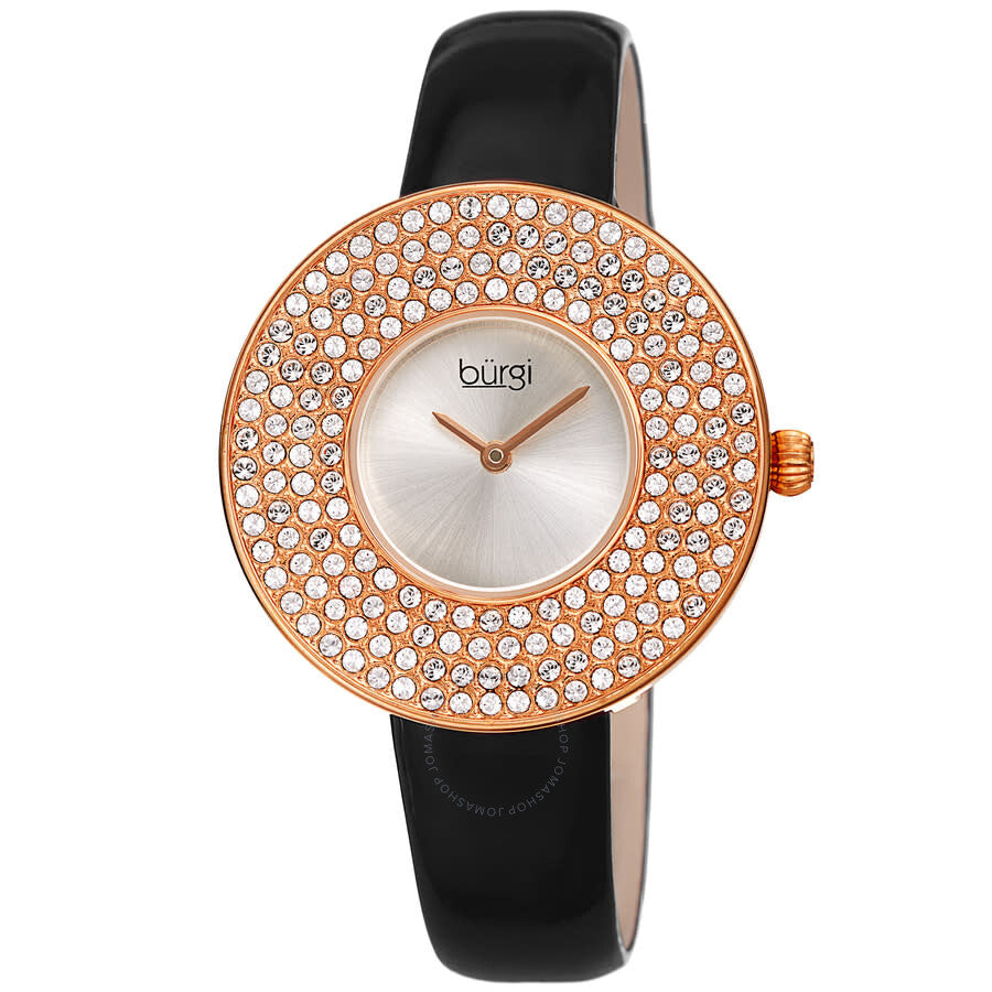 Burgi Quartz Silver Dial Black Leather Ladies Watch BUR272RGB - The Watches Men & Co