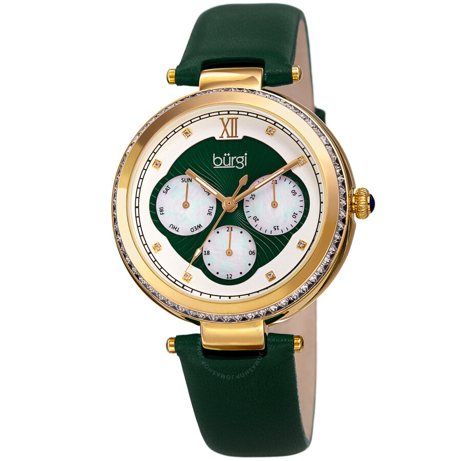 Burgi Quartz White Dial Green Leather Ladies Watch BUR182GN - Dawson Watches