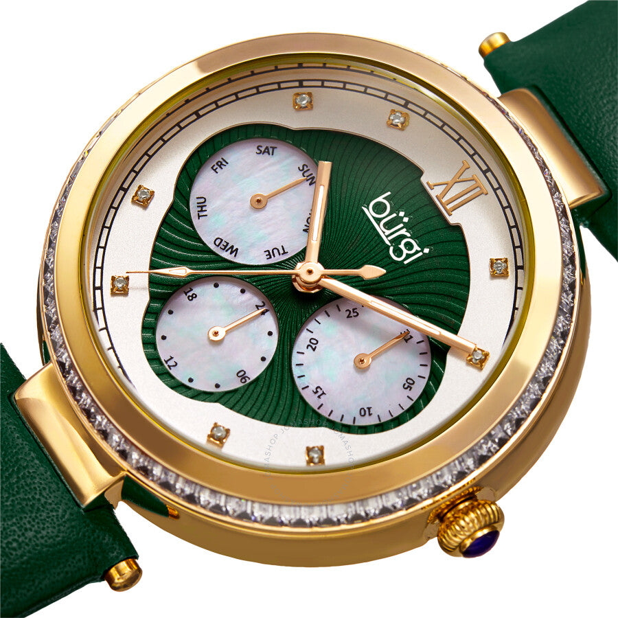 Burgi Quartz White Dial Green Leather Ladies Watch BUR182GN - Dawson Watches #2