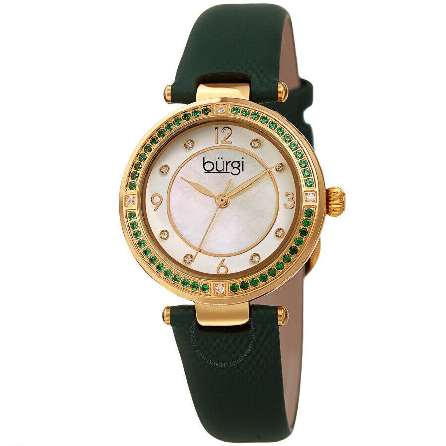 Burgi Quartz White Dial Green Leather Ladies Watch BUR251GN - Dawson Watches