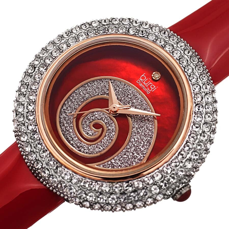 Burgi Swirl Diamond Red Dial Red Leather Ladies Watch BUR209RD - Dawson Watches #2