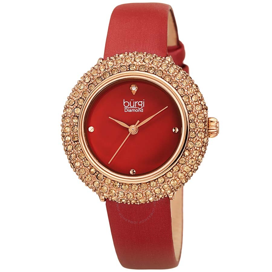 Burgi Diamond Red Dial Red Satin Ladies Watch BUR227BUR - Dawson Watches