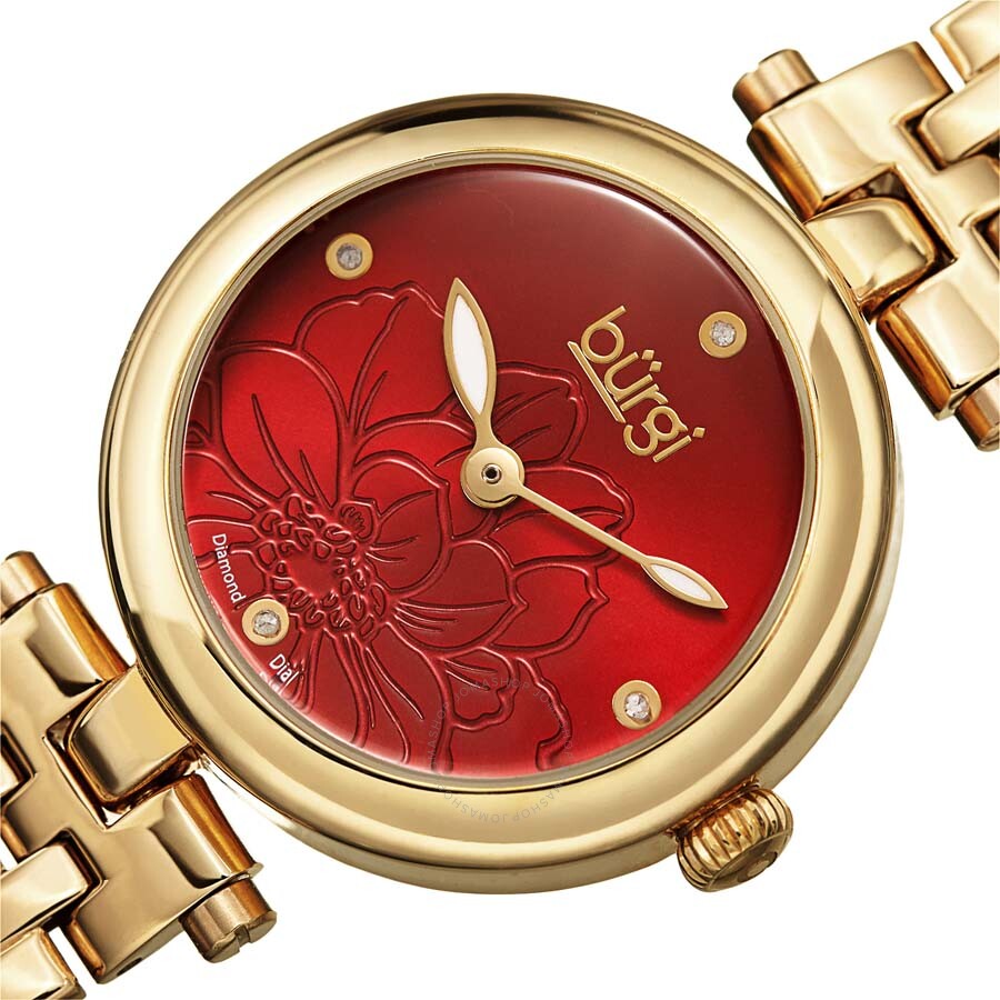 Burgi Flower Marker Quartz Diamond Red Dial Ladies Watch BUR223YGR - Dawson Watches #2