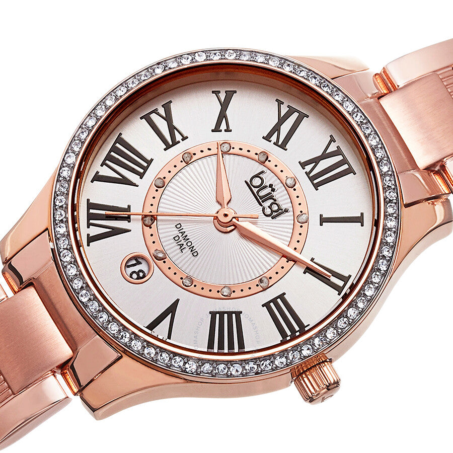Burgi Rose Gold-Tone Stainless Steel Silver-Tone Diamond Dial Ladies Watch BUR090RG - Dawson Watches #2