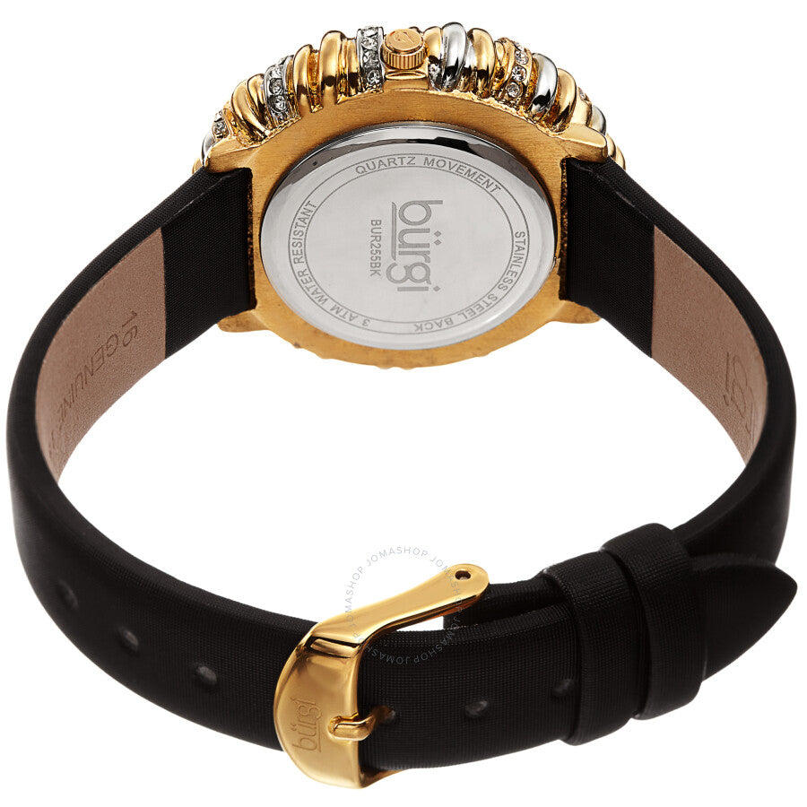 Burgi Twisted Bezel Quartz Crystal White Dial Ladies Watch BUR255BK - The Watches Men & Co #4
