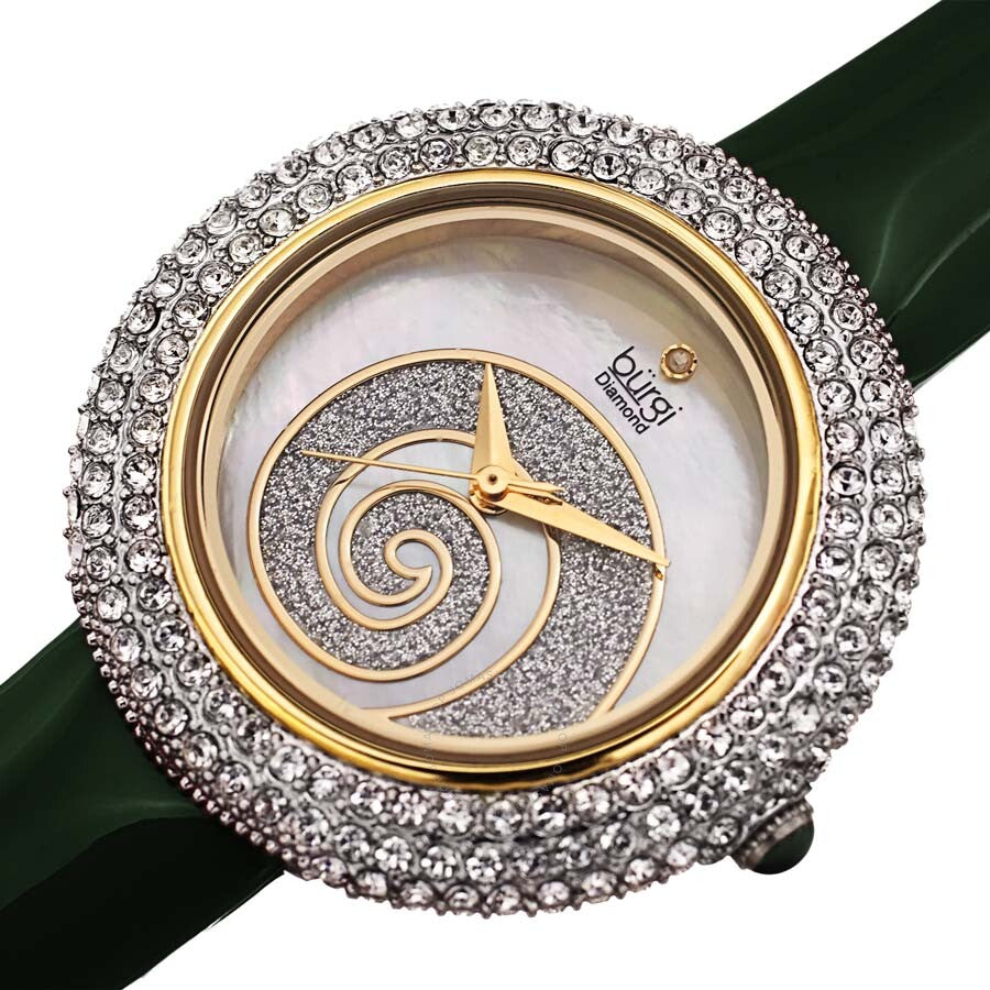 Burgi Swirl Quartz Crystal White Dial Ladies Watch BUR209GN - Dawson Watches #2