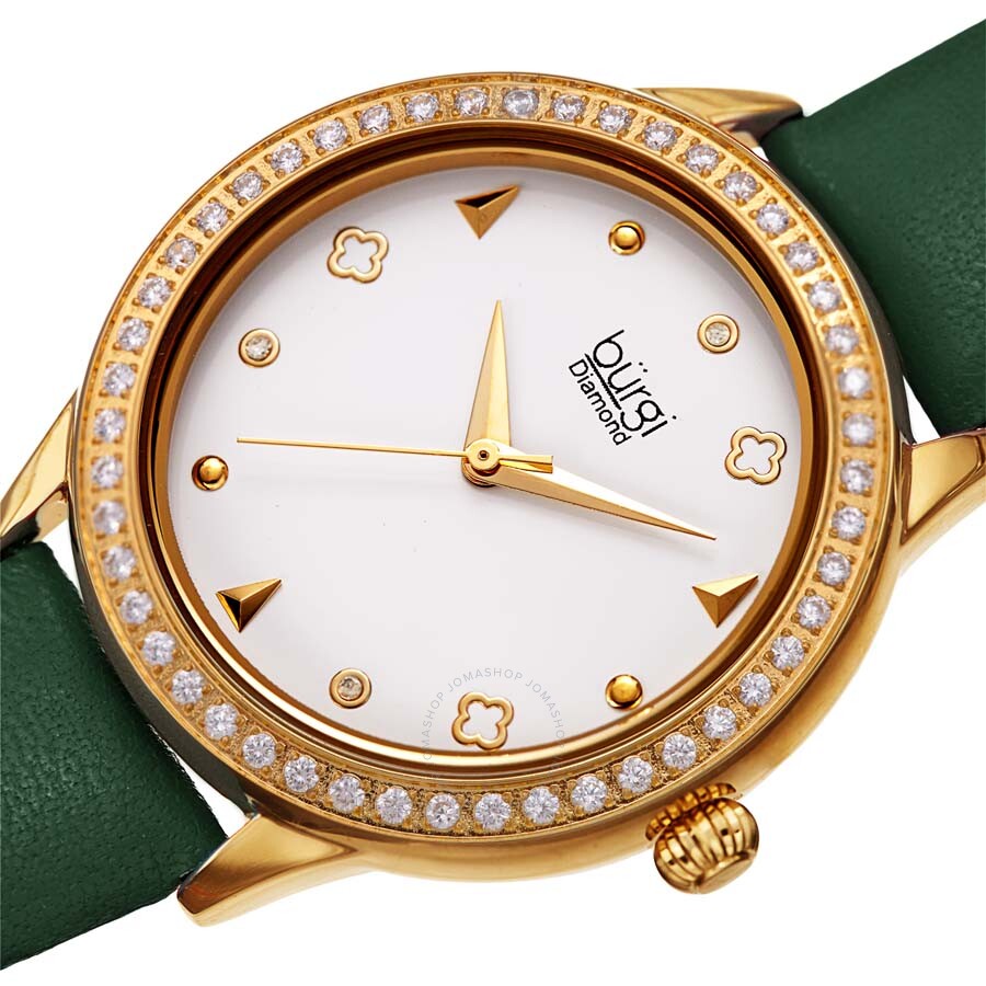 Burgi Diamond White Dial Green Leather Ladies Watch BUR221GN - Dawson Watches #2