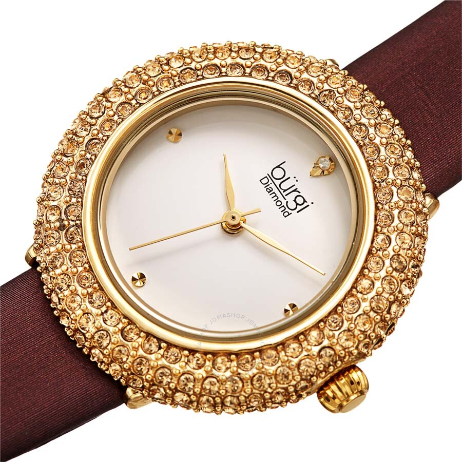 Burgi Diamond White Dial Brown Satin Ladies Watch BUR227BR - Dawson Watches #2