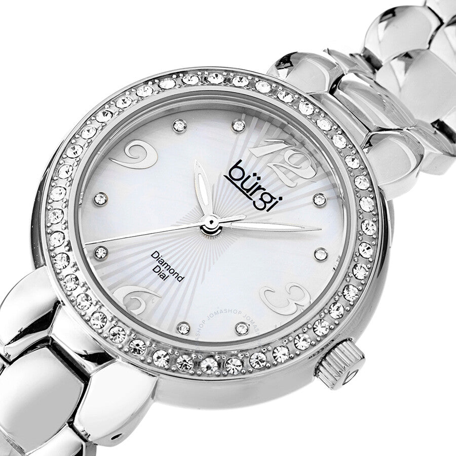 Burgi White Mother of Pearl Dial Stainless Steel Bracelet Ladies Watch BUR084SS - Dawson Watches #2