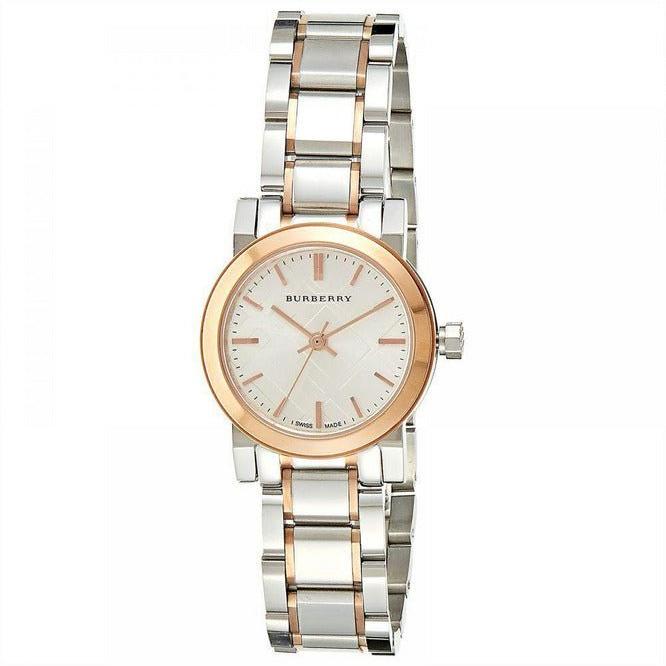 Burberry The City Check Stamped Silver Dial Two Tone Rose Gold Watch BU9205