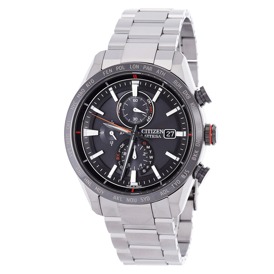 Citizen Attesa Perpetual Chronograph Eco-Drive Black Dial Men's Watch AT8189-61E - The Watches Men & Co