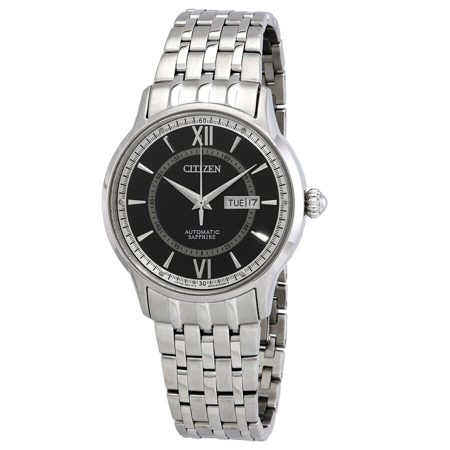 Citizen Automatic Sapphire Day-Date Black Dial Stainless Steel Men's Watch NH8325-56E - Dawson Watches
