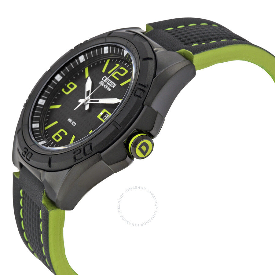 Citizen BRT Eco-Drive Black Dial Black Leather Strap Men's Watch AW1385-11H - Dawson Watches #2