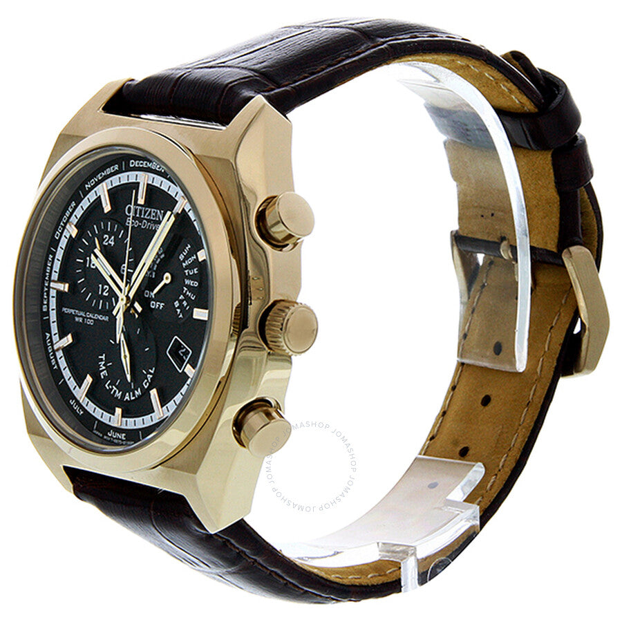 Citizen Calibre 8700 Eco-Drive Black Dial Rose Gold-Tone Steel Brown Leather Strap Men's Watch BL8123-03E - Dawson Watches #2