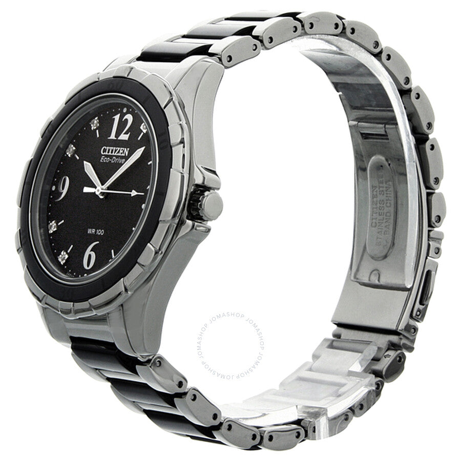 Citizen Ceramic Eco-Drive Diamond Black Dial Steel Black Ceramic Bracelet Ladies Watch EM0031-56E - Dawson Watches #2