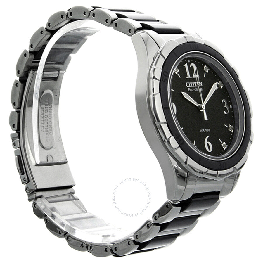 Citizen Ceramic Eco-Drive Diamond Black Dial Steel Black Ceramic Bracelet Ladies Watch EM0031-56E - Dawson Watches #5