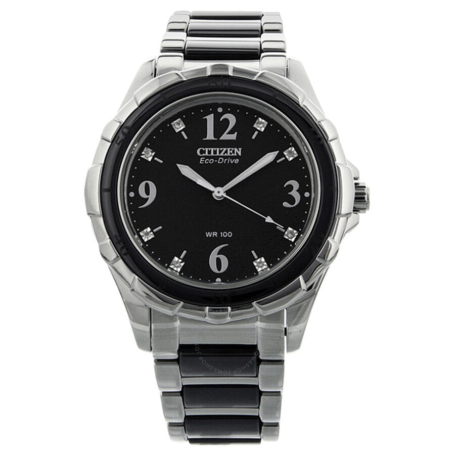 Citizen Ceramic Eco-Drive Diamond Black Dial Steel Black Ceramic Bracelet Ladies Watch EM0031-56E#EM0031-56E - Dawson Watches #6