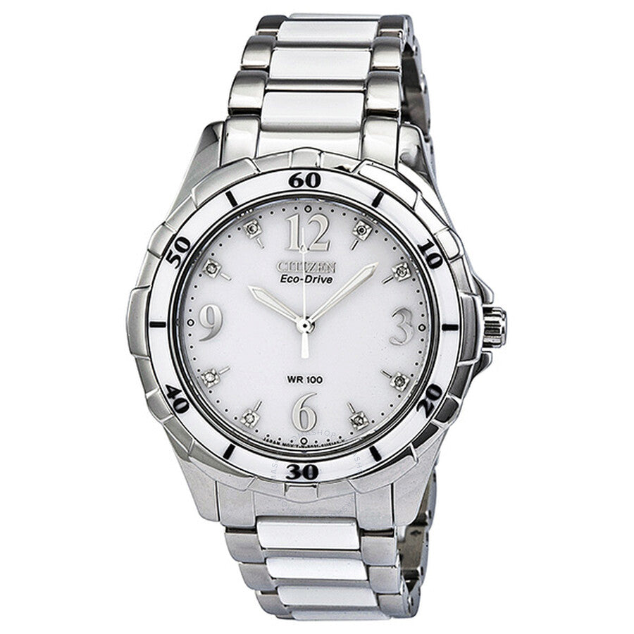 Citizen Ceramic Eco-Drive Diamond White Dial Ladies Watch EM0030-59A - Dawson Watches
