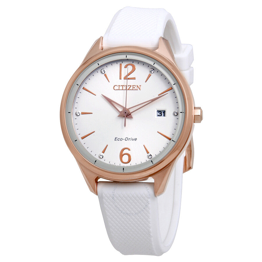 Citizen Chandler Eco-Drive Silver Dial White Silicone Ladies Watch FE6103-00A - Dawson Watches