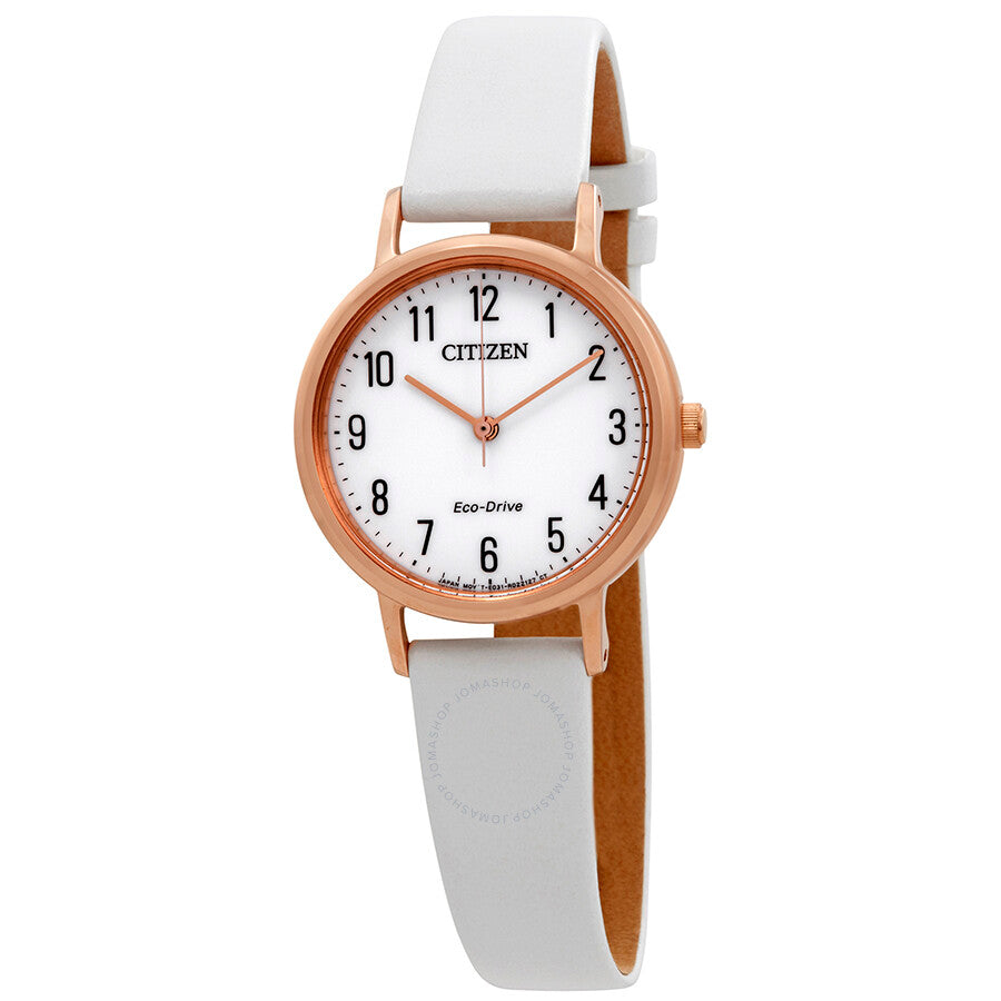 Citizen Chandler White Dial White Leather Ladies Watch EM0573-02A - Dawson Watches