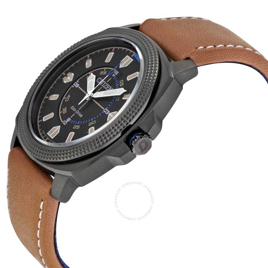 Citizen CTO Eco-Drive Black Dial Khaki Leather Strap Men's Watch BJ6475-00E - Dawson Watches #2
