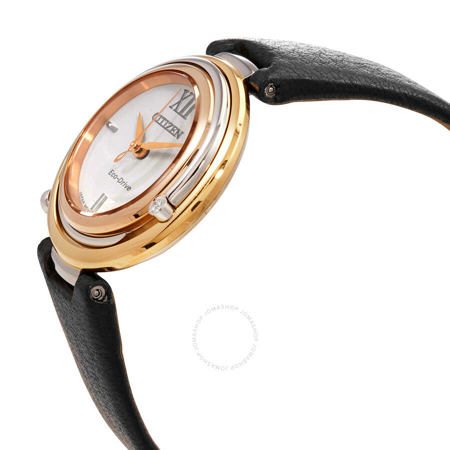 Citizen Diamond White Dial Black Leather Ladies Watch EM0656-15A - Dawson Watches #2