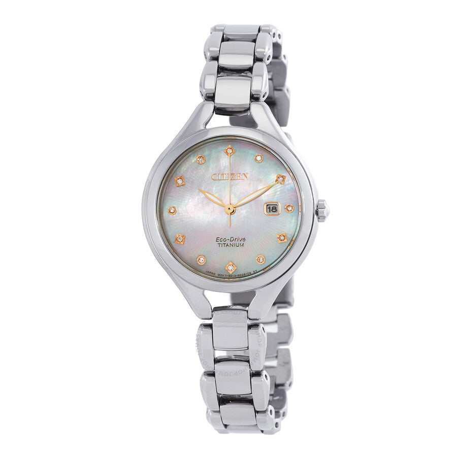 Citizen Diamond White Mother of Pearl Dial Super Titanium Ladies Watch EW2560-86Y - Dawson Watches
