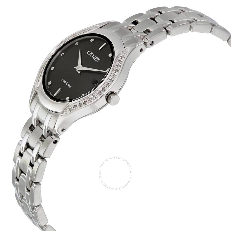 Citizen Eco-Drive Black Dial Diamond Stainless Steel Ladies Watch GA1060-57E - Dawson Watches #2