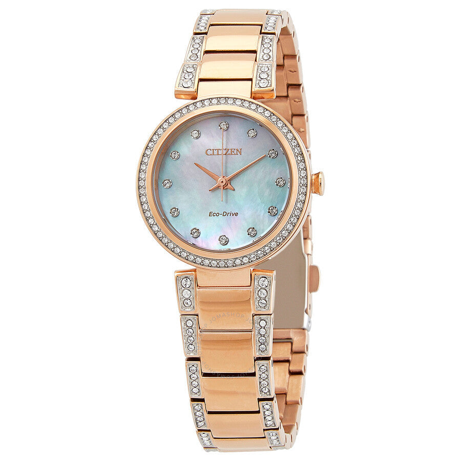 Citizen Eco-Drive Crystal Mother of Pearl Dial Ladies Watch EM0843-51D - Dawson Watches
