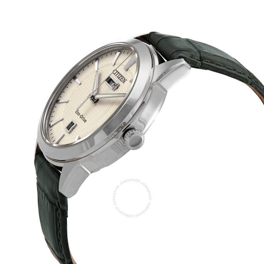 Citizen Eco-Drive Ivory Dial Green Leather Men's Watch AW0090-11Z - Dawson Watches #2