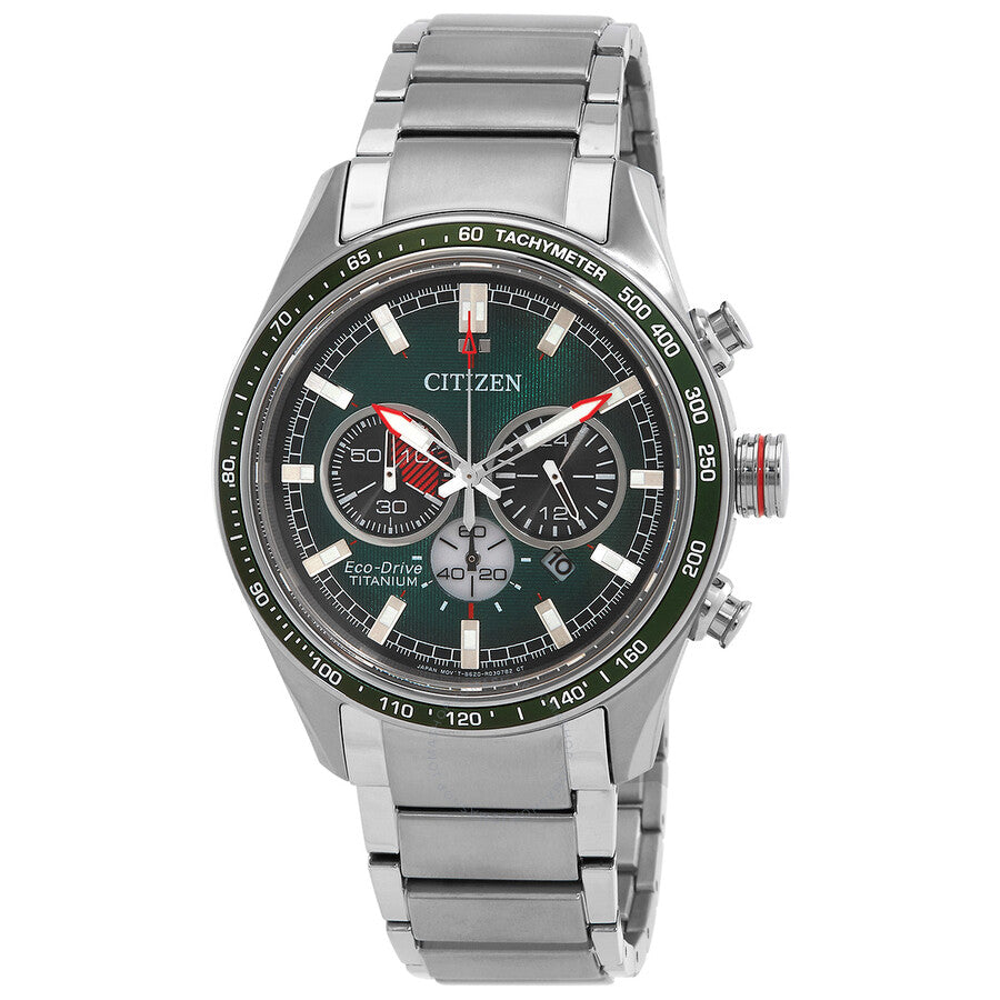 Citizen Eco-Drive Super Titanium Chronograph Green Dial Men's Watch CA4497-86X - Dawson Watches
