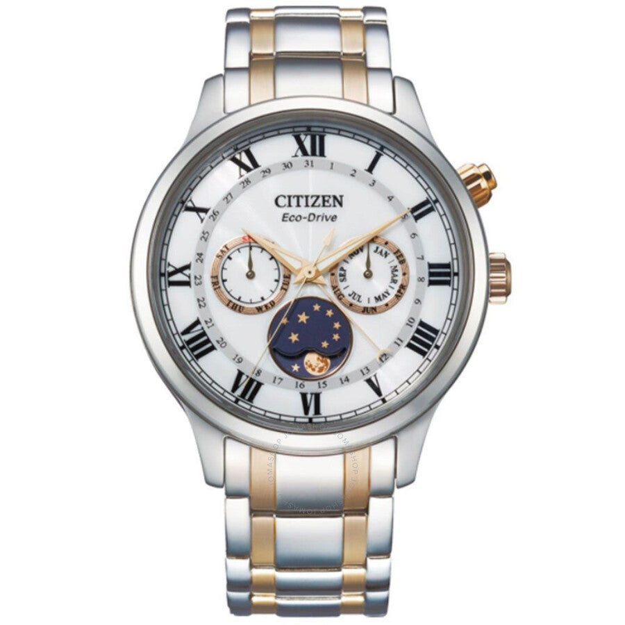 Citizen Eco-Drive White Dial Mooh Phase Stainless Steel Men's Watch AP1054-80A - Dawson Watches