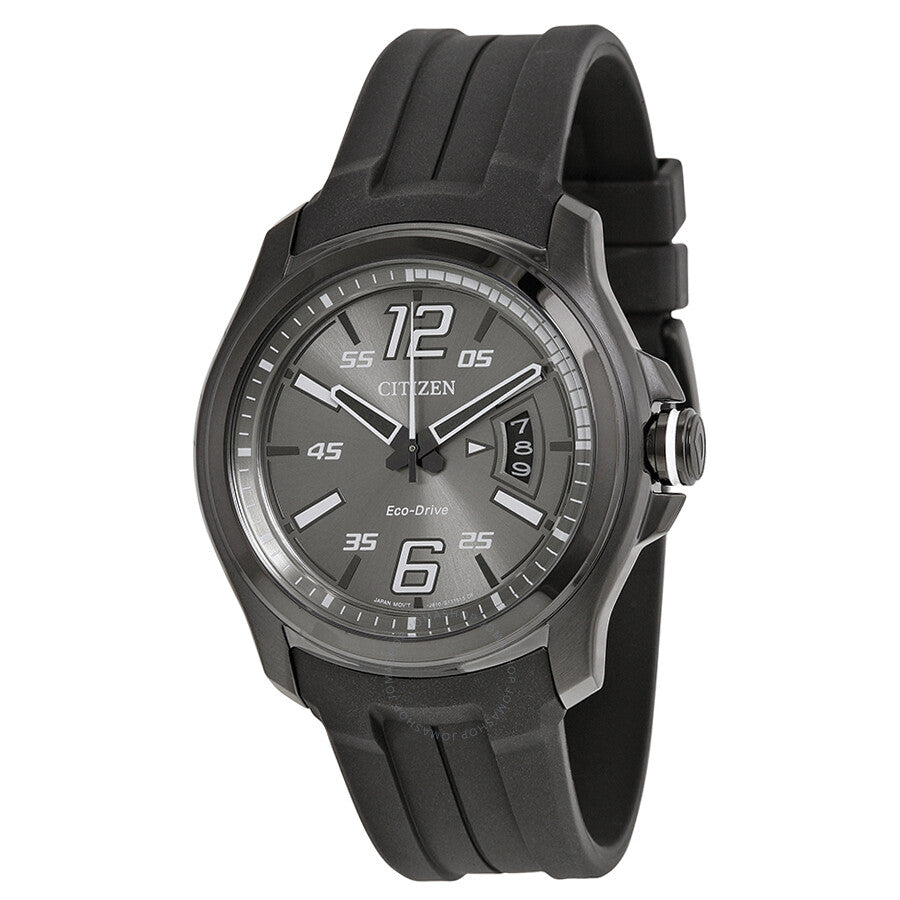 Citizen HTM Eco-Drive Charcoal Grey Dial Black polyurethane Quartz Men's Watch AW1354-15H - Dawson Watches