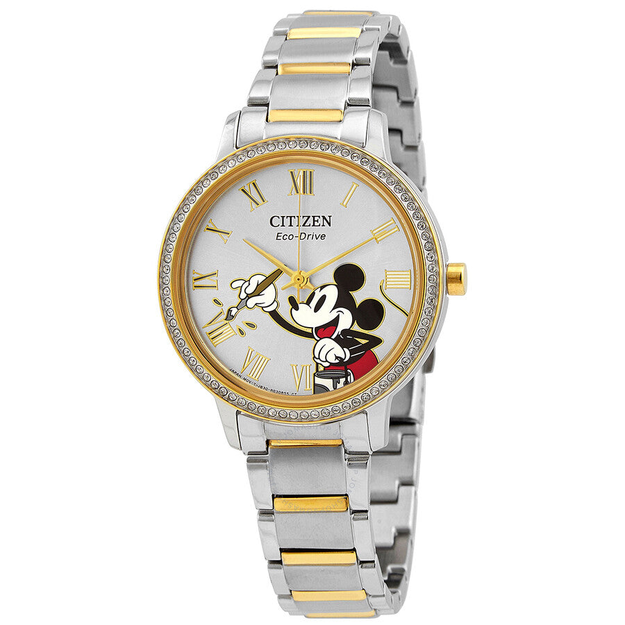 Citizen Mickey Mouse Eco-Drive Crystal Silver Dial Ladies Watch FE7044-52W - Dawson Watches