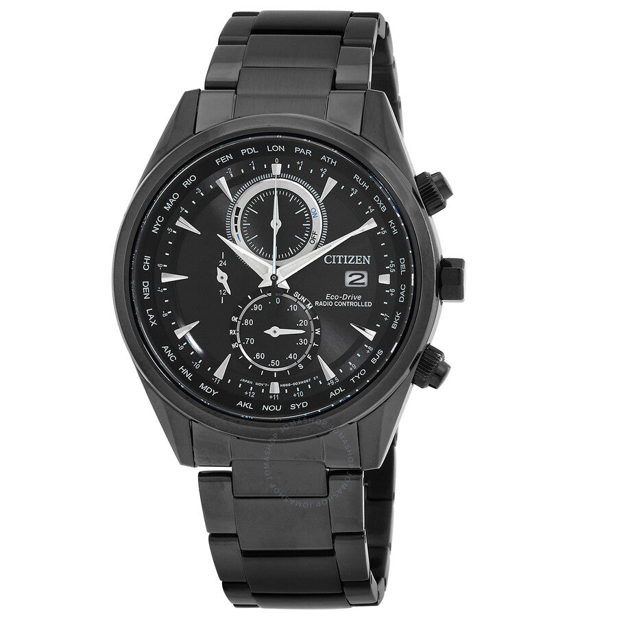 Citizen Perpetual Alarm World Time Chronograph GMT Black Dial Men's Watch AT8265-81E - Dawson Watches